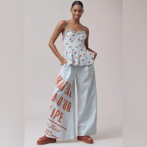 Anthropologie Maeve Wide-Leg Peplum Linen Sleeveless Jumpsuit NWT size 14